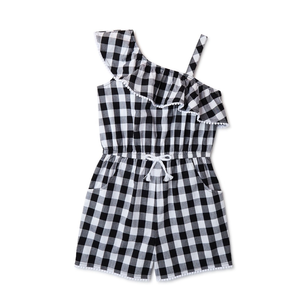 Girls plus size black and white checkered romper size XXL (18)
